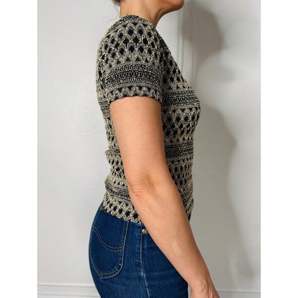 90s Jaipur Black Cream Textured Top Size M - Picture 4 of 5